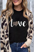 Black Love Leopard Heart Shape Print Short Sleeve T Shirt